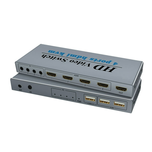 KVM Switch 4 Input 1 Output Plug and Play 4 Ports VGA Iron Shell KVM Switch USB2.0 Computer Host Accessory 